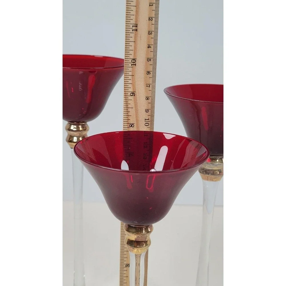 Vtg set Of 3 Ruby Red Glass Candle tealight  Holders Christmas 8 9 10